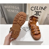 Crafted Prada Leather sandals with ankle straps Brown 2025 PR082502