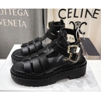 Top Design Prada Leather sandals with ankle straps Black 2025 PR082502
