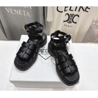 Top Design Prada Leather sandals with ankle straps Black 2025 PR082502