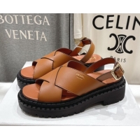Comfortable Prada Leather Platform crisscross sandals Brown 2025 PR082503
