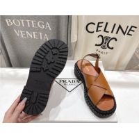 Comfortable Prada Leather Platform crisscross sandals Brown 2025 PR082503