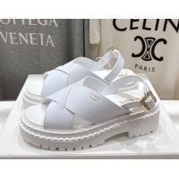 Shop Cheap Prada Leather Platform crisscross sandals White 2025 PR082503