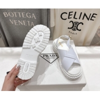 Shop Cheap Prada Leather Platform crisscross sandals White 2025 PR082503