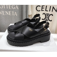 Good Looking Prada Leather Platform crisscross sandals Black 2025 PR082503