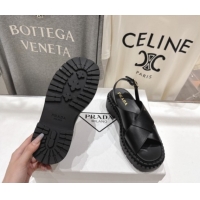 Good Looking Prada Leather Platform crisscross sandals Black 2025 PR082503