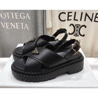 Shop Duplicate Prada Leather sandals Black 2025 PR082504