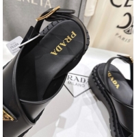 Shop Duplicate Prada Leather sandals Black 2025 PR082504