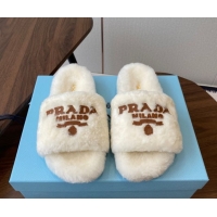 Luxurious Prada Wool Flat Slides Sandal White2 2025 PR082507