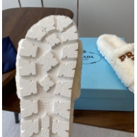 Luxurious Prada Wool Flat Slides Sandal White2 2025 PR082507