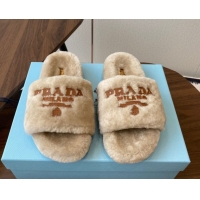 Refined Prada Wool Flat Slides Sandal Beige2 2025 PR082507