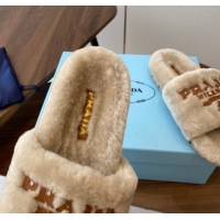 Refined Prada Wool Flat Slides Sandal Beige2 2025 PR082507