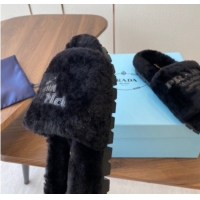 Fashion Prada Wool Flat Slides Sandal Black 2025 PR082507