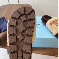 Unique Discount Prada Wool Flat Slides Sandal Beige/Brown 2025 PR082507