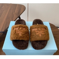 Good Quality Prada Wool Flat Slides Sandal Dark Brown 2025 PR082507