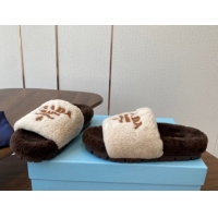 Grade Quality Prada Wool Flat Slides Sandal White/Brown 2025 PR082507