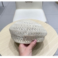 Good Looking Miu Miu Strass Logo Knit Beret Hat 0724 Light Grey 2025