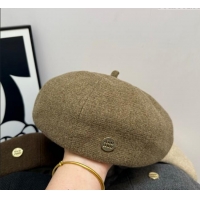 Luxury Discount Miu Miu Patch Beret Hat 0724 Khaki 2025