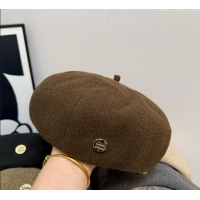 Cheapest Miu Miu Patch Beret Hat 0724 Brown 2025