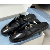 Shop Duplicate Prada Patent Leather ballerina flat mules Black 2025 1F794N