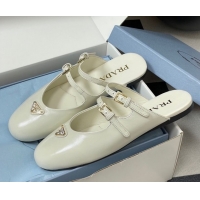 Good Quality Prada Patent Leather ballerina flat mules White 2025 1F794N