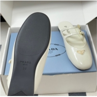 Good Quality Prada Patent Leather ballerina flat mules White 2025 1F794N
