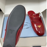 Original Cheap Prada Patent Leather ballerina flat mules Red 2025 1F794N
