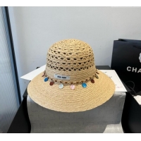 Modern Classic Miu Miu Straw Wide Brim Hat with Sequins M0724 2025