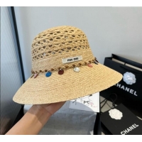 Modern Classic Miu Miu Straw Wide Brim Hat with Sequins M0724 2025