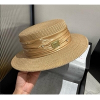 Spot Bulk Miu Miu Straw Wide Brim Hat with Shiny Band 0724 Khaki 2025