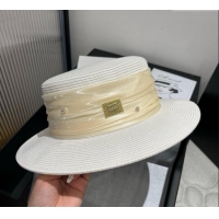 Grade Quality Miu Miu Straw Wide Brim Hat with Shiny Band 0724 White 2025