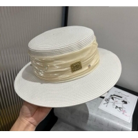 Grade Quality Miu Miu Straw Wide Brim Hat with Shiny Band 0724 White 2025