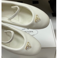 Stylish Prada Nappa Leather ballerinas flat White 2025 PR082509