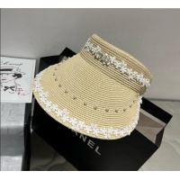 Best Price Miu Miu Straw Visor Hat with Flower and Pearls 4075 Beige 2025