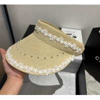 Best Price Miu Miu Straw Visor Hat with Flower and Pearls 4075 Beige 2025