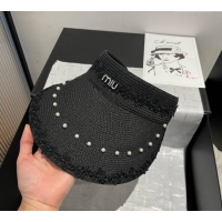 Spot Bulk Miu Miu Straw Visor Hat with Flower and Pearls 4075 Black 2025