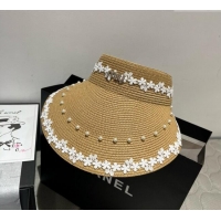 Grade Quality Miu Miu Straw Visor Hat with Flower and Pearls 4075 Khaki 2025