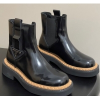 Charming Prada Brushed Leather Ankle Boots Black 2025 PR082511