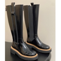 Lowest Cost Prada Brushed Leather High Boots Black 2025 PR082511