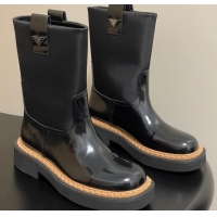 Hot Style Prada Brushed Leather Ankle Boots Black 2025 PR082512