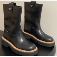 Sophisticated Prada Calf Leather Ankle Boots Black 2025 PR082512
