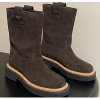Stylish Prada Suede Ankle Boots Brown 2025 PR082512