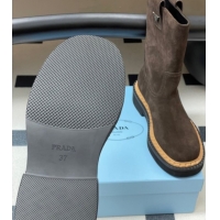 Stylish Prada Suede Ankle Boots Brown 2025 PR082512
