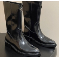 Purchase Prada Brushed Leather Ankle Boots Black 2025 PR082513