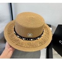 Famous Brand Chanel Straw Wide Brim Hat with Fringe 0724 2025