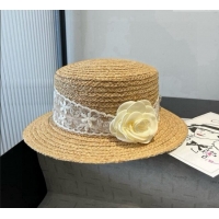 Good Taste Chanel Straw Wide Brim Hat with White Flower 0724 2025