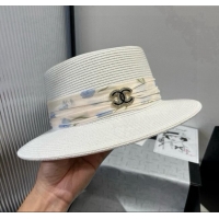 Best Product Chanel Straw Wide Brim Hat with Printed Band 0724 2025