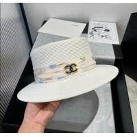 Best Product Chanel Straw Wide Brim Hat with Printed Band 0724 2025