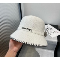 Best Grade Chanel Knit Bucket Hat with Camellia 0724 White 2025