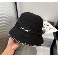 Low Cost Chanel Knit Bucket Hat with Camellia 0724 Black 2025