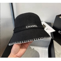Low Cost Chanel Knit Bucket Hat with Camellia 0724 Black 2025